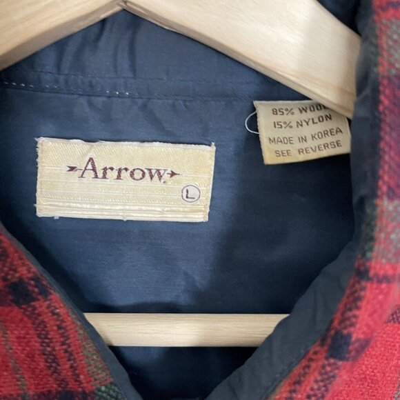 Vintage Arrow Shirt Mens Large Wool Tartan Plaid Red Long Sleeve Button - Picture 6 of 10